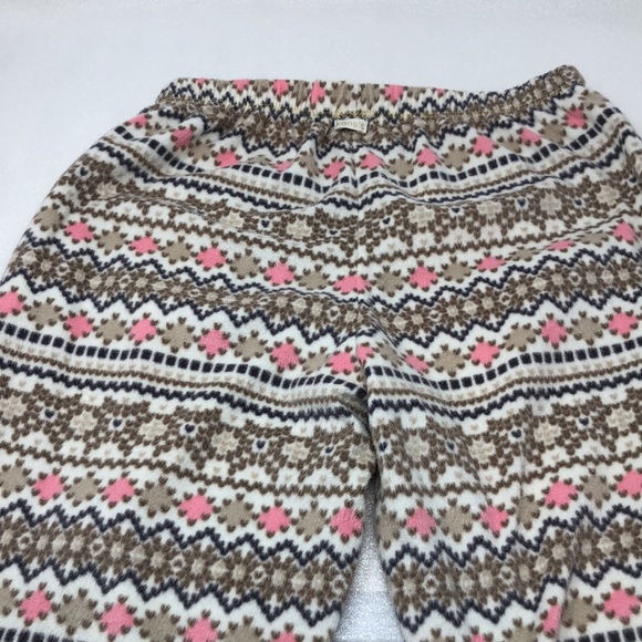 Kenzie Pajama Set Fleece 2- Piece Pink & Tan Cream Lurex Metallic Thread Size M - Picture 14 of 15